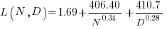 L(N, D) = 1.69+406.40/N^{0.34}+410.7/D^{0.28}