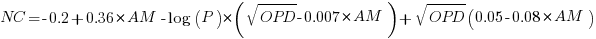 NC=-0.2+0.36*AM-log(P)*(sqrt{OPD}-0.007*AM)+sqrt{OPD}(0.05-0.08*AM)