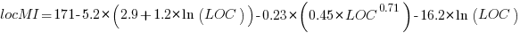 locMI=171-5.2*(2.9+1.2*ln(LOC))-0.23*(0.45*LOC^{0.71})-16.2*ln(LOC)