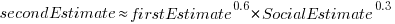 secondEstimate approx firstEstimate^{0.6}*SocialEstimate^{0.3}